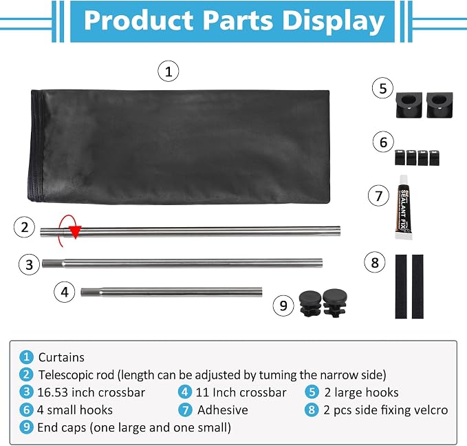 ZATOOTO Car Divider Curtain, Blackout Car Curtains with Pole for Backseat, Adjustable Length for Most Vehicles, Sedan, Vans, SUVs (5.91ft * 4.14ft)