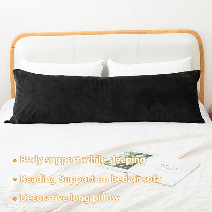 1 MIDDLE ONE Body Pillow, Memory Foam Body Pillows for Adults Sleeping, Long Pillow for Bed, Big Large Firm Full Body Pillow for Side Sleeper, 20x60 Inch (Black)