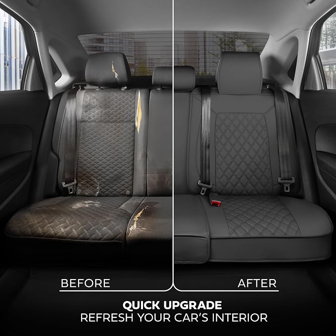 MotorBox Prestige Edition Napa Leather Seat Covers Full Set – Gray Car Seat Covers Front Seats and Back Car Seat Protector, Waterproof and Universal Fit for Most Small to Medium Autos, Trucks & SUVs
