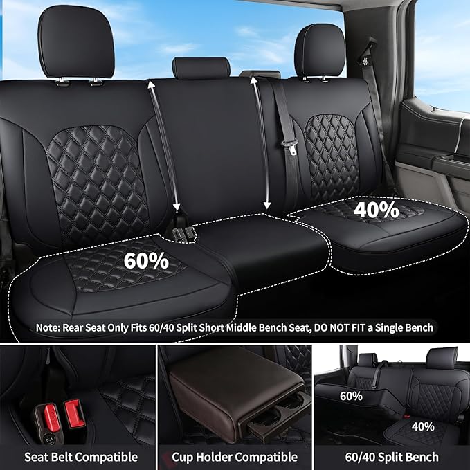Huidasource Dodge Ram Seat Covers, Front & Rear Pickup Truck Leather Seat Cover Fit for 2009-2018 1500, 2010-2025 2500/3500 Crew Mega Cab, 2019-2025 ram 1500 Classic only (Full Set/Black)