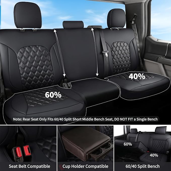 Huidasource Dodge Ram Seat Covers Full Set, Full Coverage Waterproof Leather Truck Seat Cushion Protector Custom Fit for 2009-2018 Ram 1500, 2010-2025 2500/3500 Crew Mega Cab(Full Set/Black)