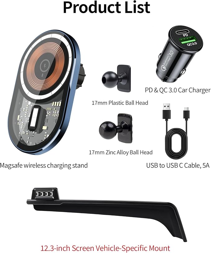 Wireless Charging car Phone Holder for Kia EV6 2022-2024 Accessories 12.3 inch Screen Fixed Clip,360° Rotation car Phone Mount Compatible with MagSafe