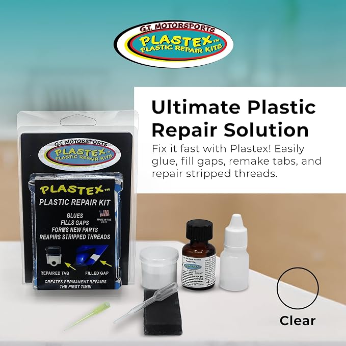 Plastex Plastic Repair Kits - Easily Glue, Repair or Remake Broken Plastic, Fiberglass, Wood & More! (Small Clear Travel Size Kit)