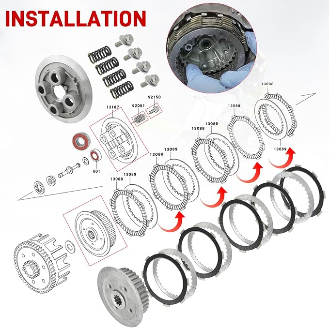 Clutch Kit & Friction Steel & Inner Hub & Pressure Plate for Kawasaki KX80 KX85 KX100 KX112 1998-2024 OEM# 13088-1016 13089-1120