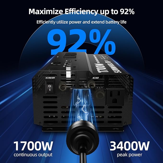 SUNWHEEL 1700W 24V Pure Sine Wave Inverter, 24V DC to 110V/120V AC Power Inverter for RV、Off Grid、Truck、Power Outage with 4 AC outlets and LCD Display