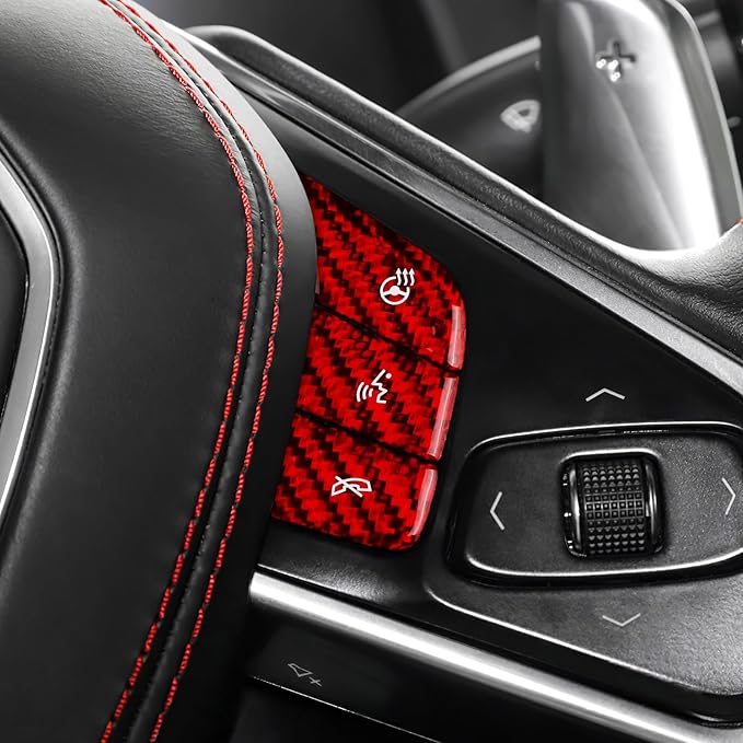 Hard Carbon Fiber, for Corvette C8 2020 2021 2022 2023 Accessories, Steering Wheel Voice Control Button Cover, 4Pcs Car Steering Wheel Button Sticker, with Heated Button