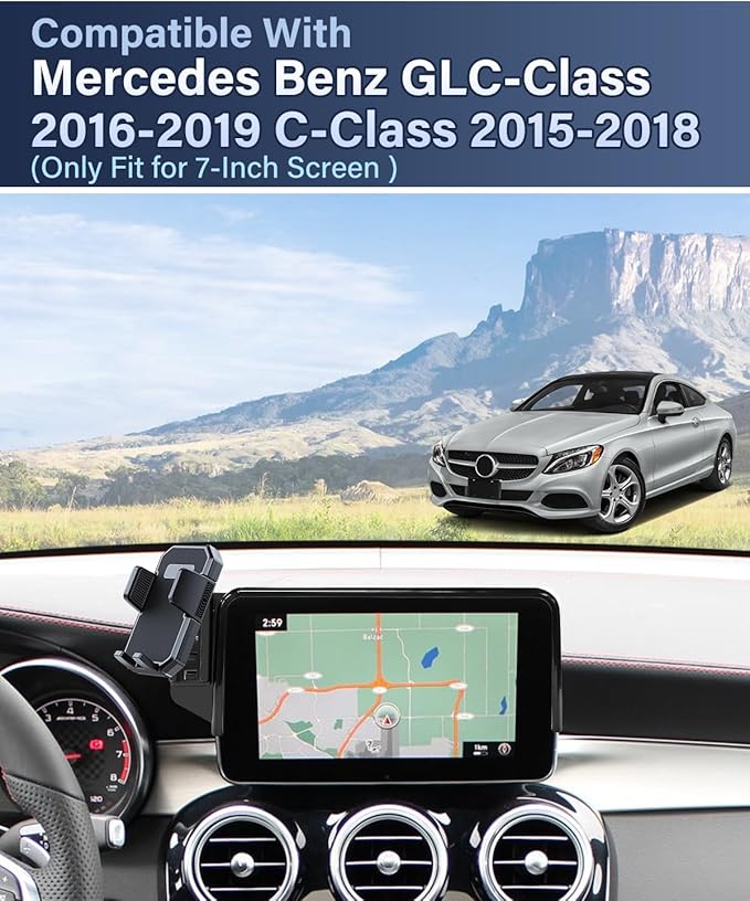 PZK Car Phone Holder for 2016-2019 Mercedes Benz GLC / 2015-2018 Mercedes Benz C-Class Accessories 7-Inch Screen Fixed Clip Auto Lock Car Phone Mount 360° Rotation Fit iPhone & 4.0-7.0'' Smartphones