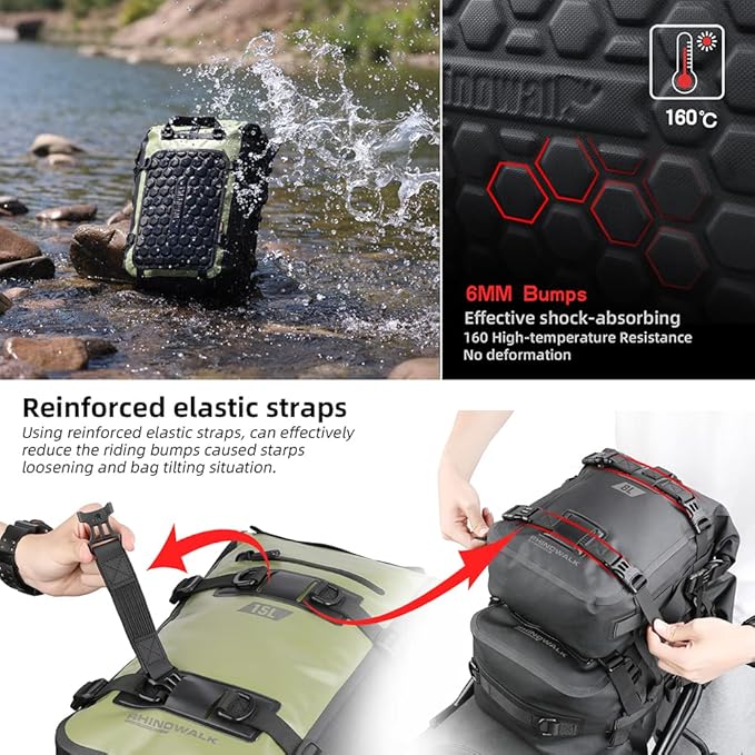 Rhinowalk Motorcycle Tail Bag Motorbike Side Bag 30L Full Waterproof Motor Saddle Pannier Bag Rear Rack Trunk Professional Motor Accessories-Green