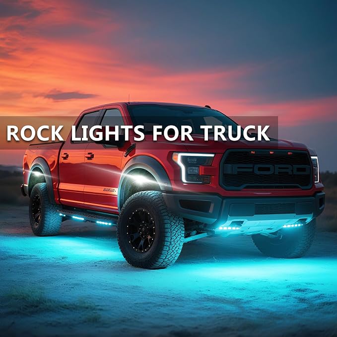 4 Pods RGBW LED Rock Lights for UTV ATV Golf Cart RZR SXS Truck Jeeps Off Road, Waterproof Multicolor Neon Underglow Kit with APP/RF Remote Control&Brake Red Function,12V Pure White Underbody Lights