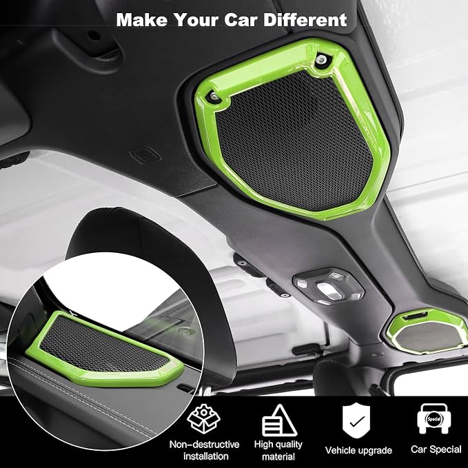 RT-TCZ A Pillar Speaker Trim Cover & Roof Speaker Audio Trim Cover Ring Kit Decoration Interior Accessories for Jeep Wrangler JL JLU & Gladiator JT 2018-2022,Light Green