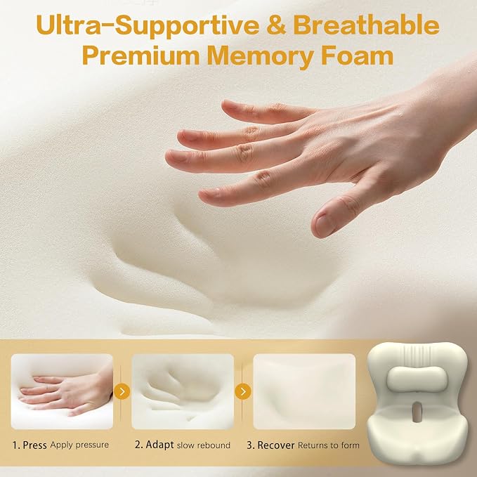 Office Chair Cushion with Adjustable Lumbar Support Pillow, Ergonomic Memory Foam Seat Cushion for Desk Chair, Tailbone Pressure Relief Cushion with Back Support Pillow for Car Seat
