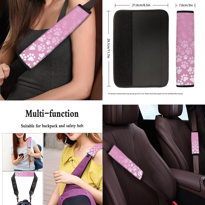 Dog Paw 13 Pack Print Car Seat Covers Full Set Pink Dog Paw Car Interior Accessories Gradient Cat Footprint Silhouette Fit Auto SUV Trucks Seat Belt Shoulder