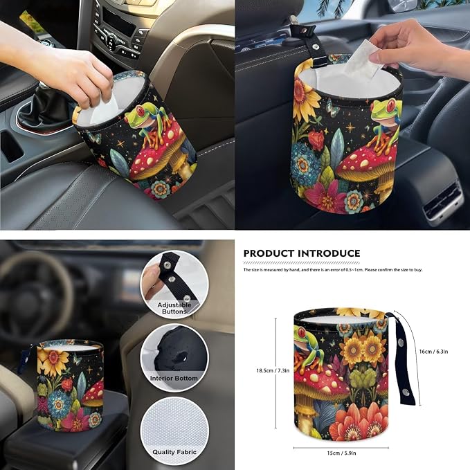 Moon Mushroom Frog Car Seat Covers Set of 15 with Universal Steering Wheel Cover, Rearview Mirror Cover, Car Trash Can, Seatbelt Pads, Cup Holder Coasters, Keychains