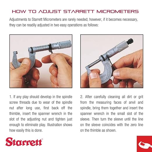 Starrett Outside Micrometer with Micro-Lapped Measuring Faces, Satin Chrome Finish and Advanced Sleeve Design - Quick and Easy Adjustment, .001" Graduations - 436.1XRL-5