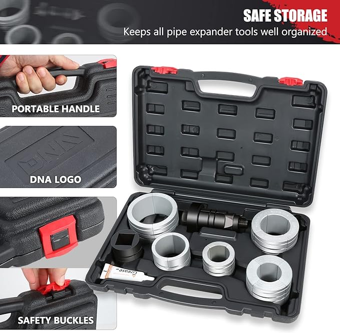 ‎DNA Motoring TOOLS-00202 1-5/8 to 4-1/4 Inches Exhaust Pipe Expander Stretcher Tool Set with Rubber Rings for Automotive Car Tail Pipe Tube Repair
