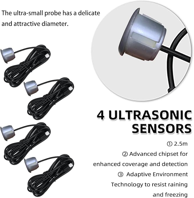 LCD Parking Sensor Kit - Displays Data on Original Screen, Easy Rear Installation, Compatible with CVBS Cameras (Not for AHD), 18 Probe Colors to Match Any Vehicle（Silver）
