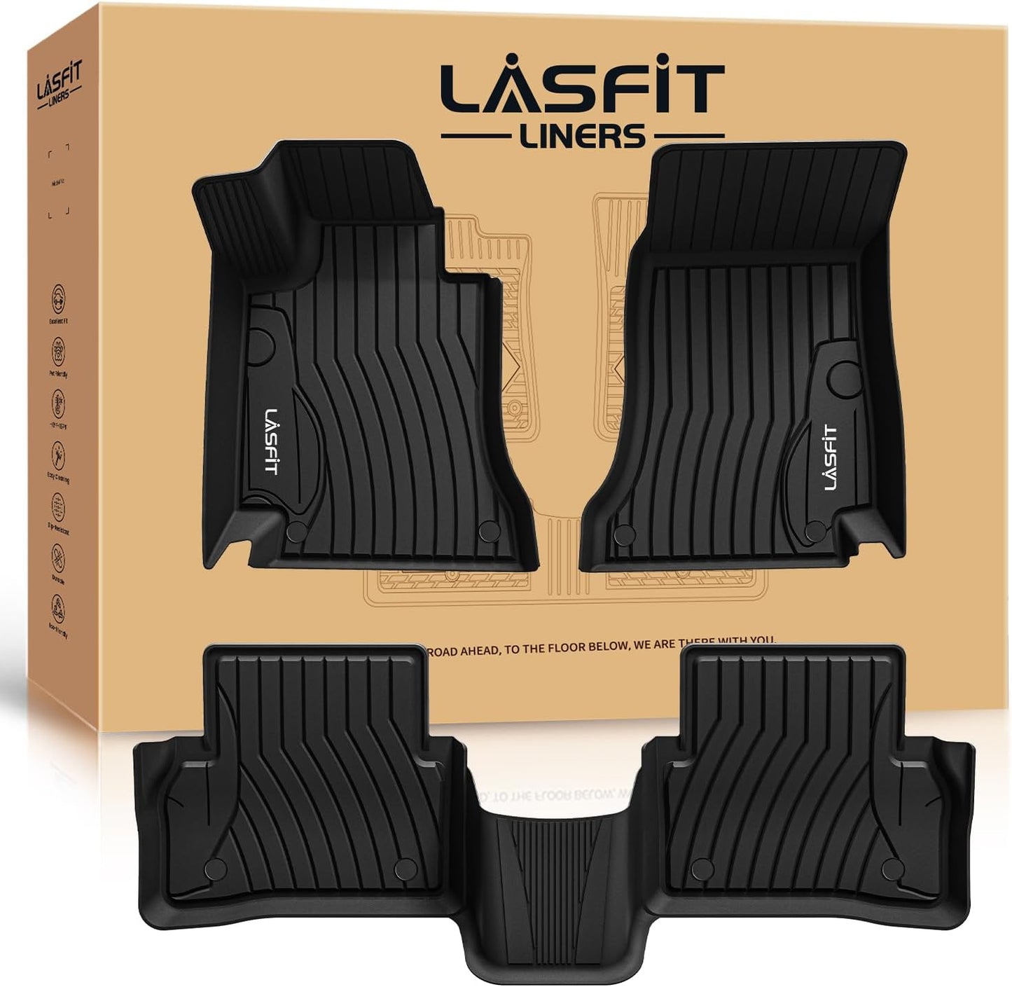 LASFIT Floor Mats for Mercedes Benz C Class 2021 2020 2015-2019 C300 / C350 / C400 / C350e / C43 AMG / C63 AMG / C63 AMG S (Fit Sedan Only), All Weather TPE Floor Liners for C Class 1st & 2nd row Mats