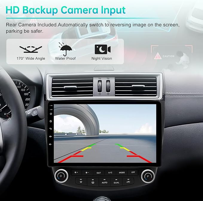 Car Radio Stereo for Honda Accord 7th Gen (2003-2007) Android 14 2GB+64GB Wireless CarPlay & Android Auto, 10-Inch IPS Touchscreen, Bluetooth WiFi GPS Navi, FM/AM, Backup Camera, SWC