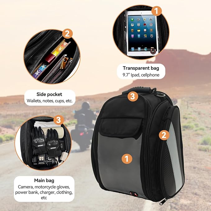 Dracarys Motorcycle Tank Bag - Oxford Saddle Black Motorbike Bag - Strong Magnetic Bag for Honda Yamaha Suzuki Kawasaki Harley