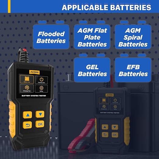 AUTOOL Car Battery Tester 12V 24V Battery Load Tester 30-2000 CCA Automotive Battery Tester, Cranking Charging System Analyzer, Color Screen Data Review Reverse Polarity Protection