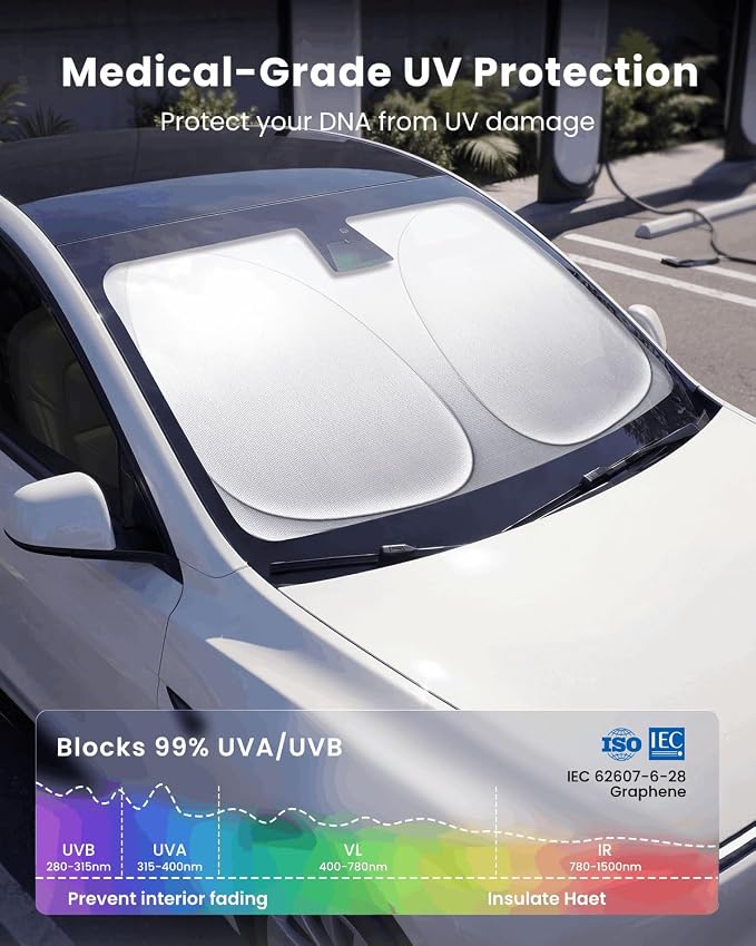 REEVAA 2026 3rd Pro Windshield Sunshade for 2021-2025 Ford Bronco | Dual-Layer Heat & Sun Defense, OEM Design | Foldable Sun Shade Car Accessories with Storage Bag