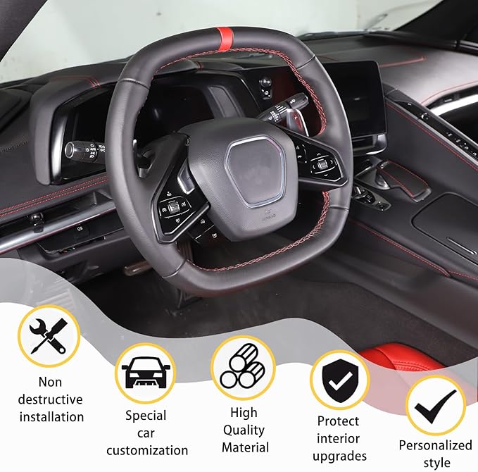 Steering Wheel Button Cover Compatible with Chevrolet Corvette C8 2020-2023, Steering Wheel Frame Trim, Car Steering Wheel Panel Protection Frame Molding Sticker (ABS-Matte Black)