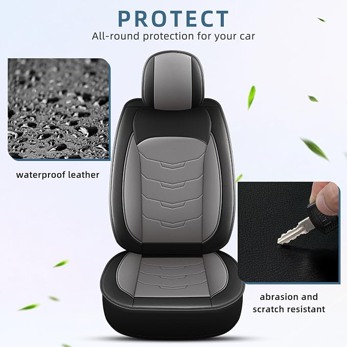 Car Seat Covers Fit for Jeep Compass 2012-2023 2024 2025 Front Set Luxury Leather Seat Cushion Waterproof Automotive Seat Protectors(2 Seat,Black&Grey)