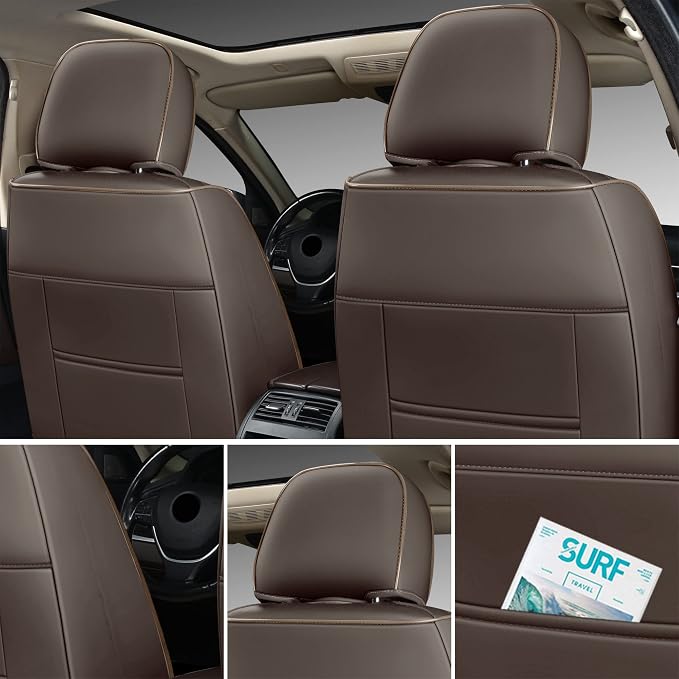 GXT Car Seat Covers Front Seats Only, Front Car Seat Covers 2 Pack, Premium Faux Leather Car Seat Cushion - Universal Fit for Most Sedans SUV Pick-up Truck with Headrests(Coffee and White)
