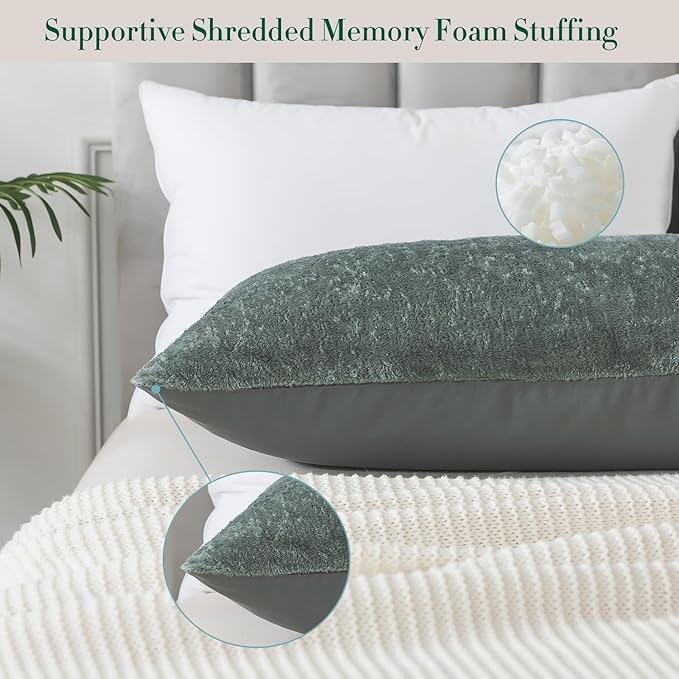 WhatsBedding Memory Foam Body Pillow with Plush Fuzzy Cover, Full Body Pillow for Adults, Long Pillow for Sleeping, Soft Fluffy Supportive