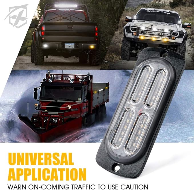 Xprite 24 LED Surface Mount Strobe Lights Kit with Control Panel, Grill Grille Side Marker Flashing Emergency Warning Light Assemblies for Trucks Vehicles ATV RV Cars Van Amber/White, 4PCS