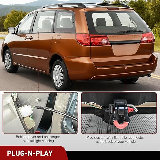 Nilight 4 Pin Trailer Wiring Harness Kit 55580 Vehicle Standard 4 Way Connector Custom for 2004 2005 2006 2007 2008 2009 2010 Toyota Sienna Simple Fit Hitch Harness
