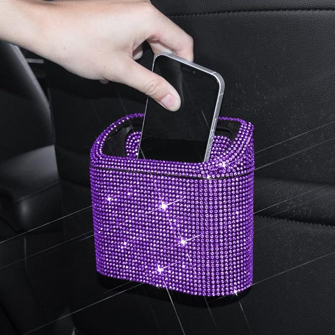 eing Car Trash Can with Lid, Mini Vehicle Trash Bin Purple & Pu Leather Floor Mats for Car Pink