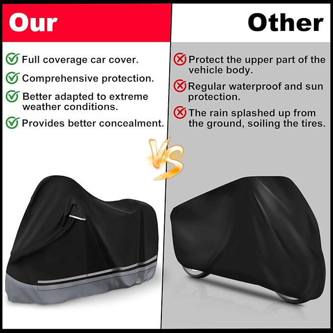 Waterproof Enclosed Motorcycle Storage Sheds Cover, 600D Oxford Cloth with All-Round Enclosed Zipper Motorcycle Shelter Garage Cover for Snow Rain Dust Protection, 96 L x 45 W x 53 H in
