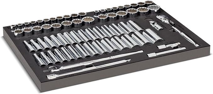 Powerbuilt Master Socket 69 Piece Set, 1/2 Drive, SAE and Metric, 6 and 12 Point, Deep Sockets, Extension Bars, Ratchet - 949006
