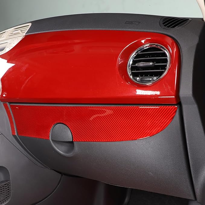 Fit for Fiat 500 2011-2019 Soft Carbon Fiber Car Center Console Decorative Protector Strip Sticker Car Interior Accessories 4PCS (Red Carbon)