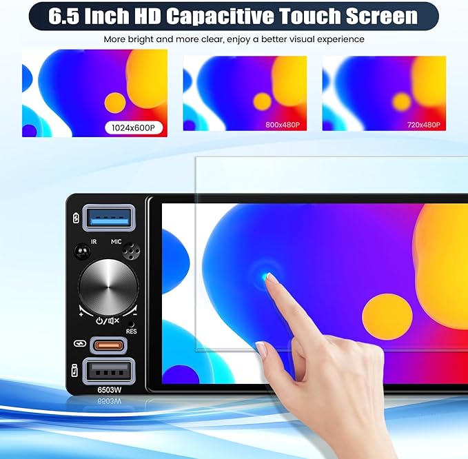 Single Din Touchscreen Car Stereo with Wireless Carplay&Android Auto,6.5 Inch Car Radio MP5 Player with Bluetooth FM Radio EQ Car Audio with USB/Type-C SWC+Backup Camera