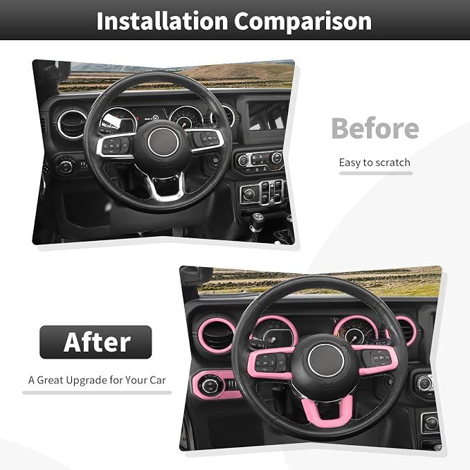 21PCS Pink Interior Trim Kits Fit for 2018-2023 Jeep Wrangler JL JLU & Gladiator JT 4Door Interior Decor Accessories Dashboard AC Headlight Switch Roof Speaker Inner Door Bowl Steering Button Frame