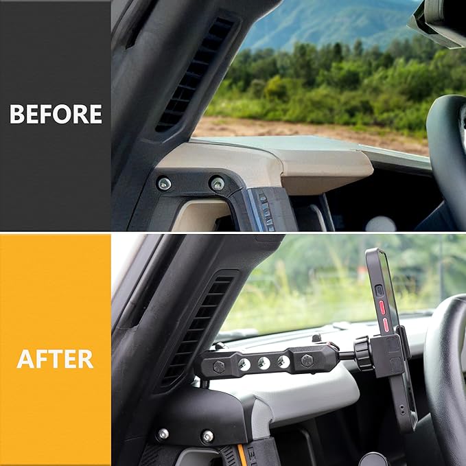 Dash Phone Mount Holder Driver Side Compatible with 2021 2022 2023 2024 2025 2026 Ford Bronco 2/4 Door Interior Accessories Dashboard Cell Phone Stand 360° Adjustable Aluminum Alloy