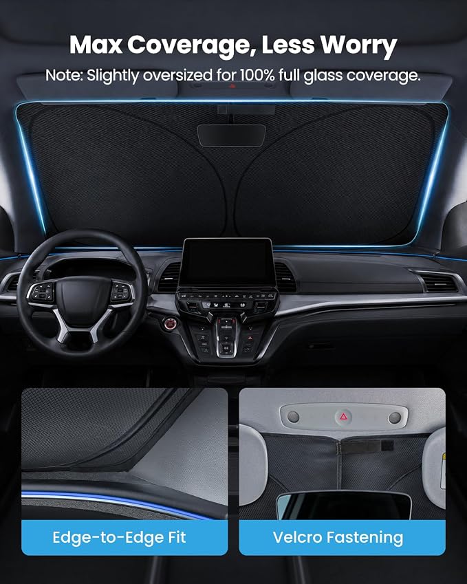 REEVAA 2026 3rd Pro Windshield Sunshade for 2018-2026 Honda Odyssey | Dual-Layer Heat & Sun Defense, OEM Design | Foldable Sun Shade Car Accessories with Storage Bag