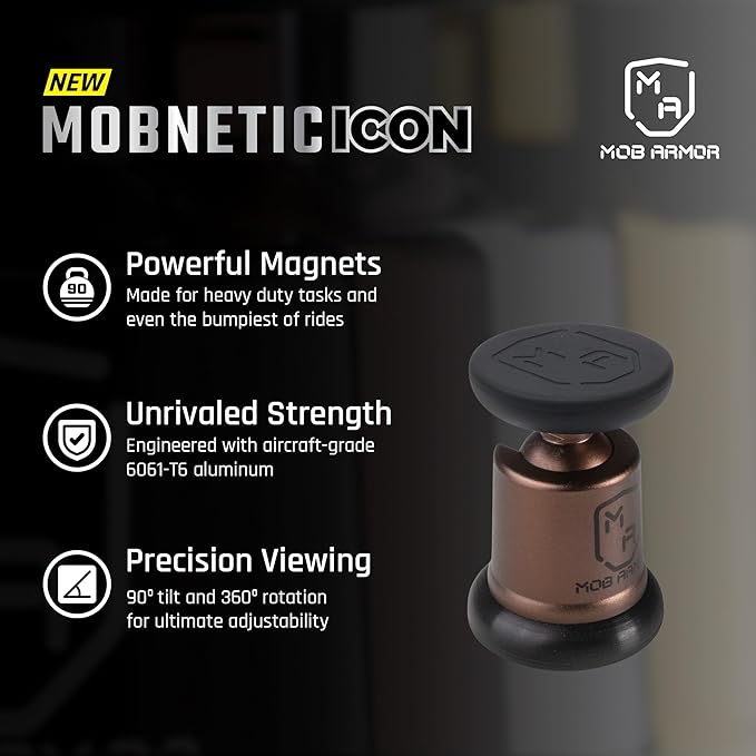 Mob Armor MobNetic Icon Car Phone Mount, Magnetic Phone Holder for Car w/ 90lb Pull Force, 90º Tilt & 360º Rotation, Aluminum Build, Compatibility for iPhone & Android (Bronze)