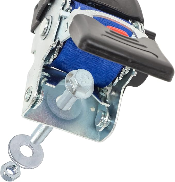 PowerTye - 2 inch x 6ft Long Retractable Ratchet Tie Down Strap with Mounting Bolt and Latch-Hook, Self-Retracting Ratchet, 800 lb W.L.L., Ideal for Motorcycle, ATV, Cargo, Boats, Black (Pair)