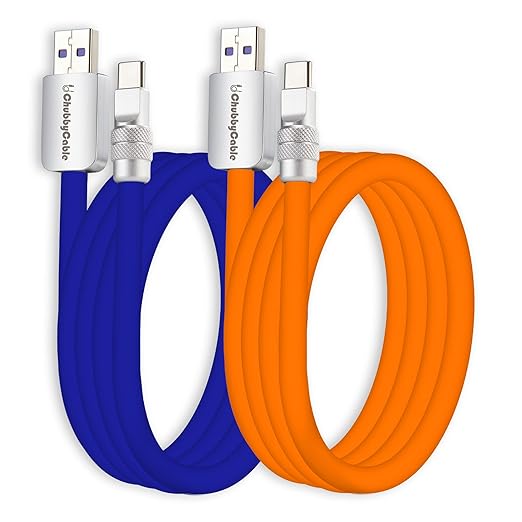 chubbycable Couple Chubby 2 Pack 120W USB C Cable Extra Thick Silicone Fast Charging Cable Compatible with iPhone 17-15 Series iPad Galaxy Series, Dark Blue+Orange, USB-A to Type-C, 9.8FT