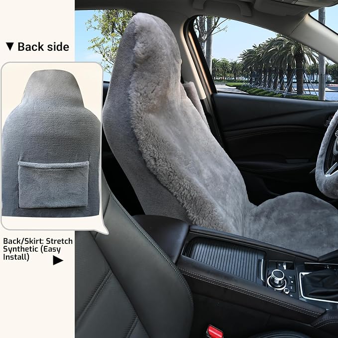 Aegis Cover Sheepskin Seat Cover Genuine Australian Merino Wool Front Seat Cover Luxury Dense Pelt Universal Fit for Most Cars, SUVs, Trucks, Bucket-Style, 54 X 22 Inches (Grey)