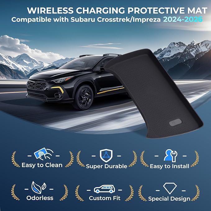 Wireless Charging Protective Mat for Subaru Crosstrek/Impreza 2026 2025 2024, Center Console Interior Accessories Silicone Anti-Slip Wireless Charger Cover Pad for 2024-2026 Crosstrek/Impreza