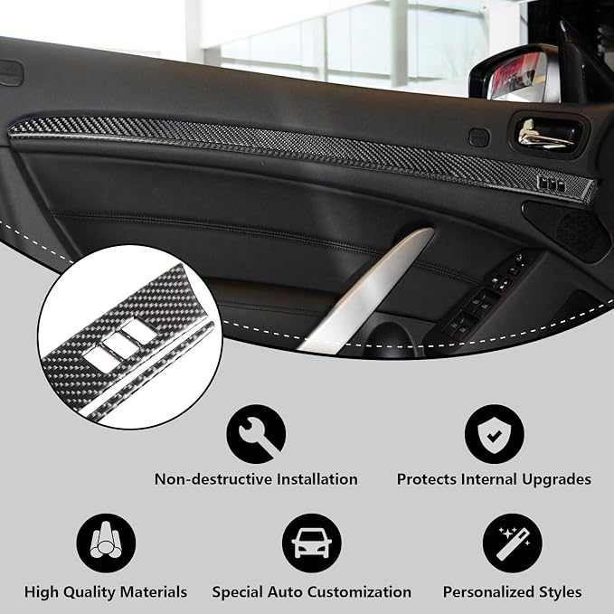 11PCS Real Carbon Fiber Interior Door Panel Trim Compatible with Infiniti G37 2008-2013, Interior Decor Sticker Accessories