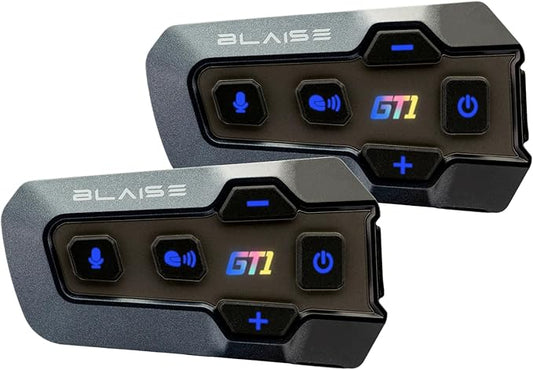 Blaise GT1 Upgraded Motorcycle Helmet Bluetooth Headset Intercom 2 Riders Music Share Helmet Communication System IPX6 Waterproof (Upgraded-Black&Black)
