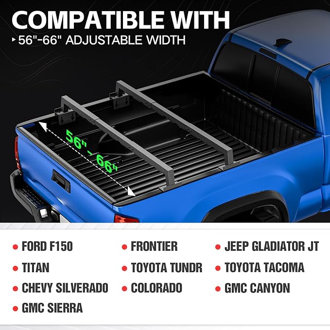 YZONA Truck Bed Rack with 2 Cross Bars Cargo Carrier Truck Rack Compatible with Silverado/Sierra/Ram/Ford F-Series/Tacoma/Tundra/Titan/Frontier/Colorado/Canyon/Gladiator JT, Ladder Cargo Rack