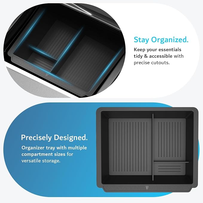 TUDIA Center Console Tray for Tesla Model 3 2025/2024 (Highland) & Model Y 2025/2026 (Juniper) + Tesla Key Card Holder with Air Tag Slot [NOT Compatible with Model 3 2021-2023] Bundle Set