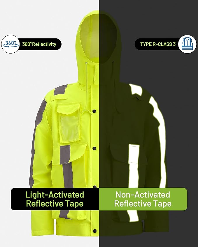 Oumurs Men's Motorcycle Rain Suit Waterproof Jacket & Pants with Reflective Strips, Breathable Mesh Lining Riding Raincoat