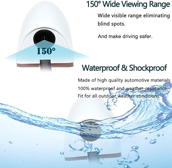 EWAY 2PCs Car Door Blind Spot Side View Camera, Self-Adhesive Screw-Free, Mini Style, Support Upside Down Flip Image, 92° Angle Blindspot Camera for Pickup Trucks SUVs Vans RVs Trailers - White